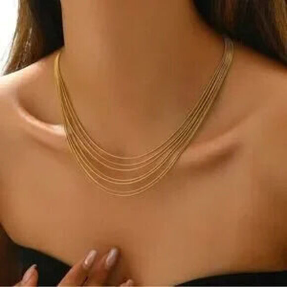 Jewelry - Gold Plated Stainless Steel 1pc Multi-Layer Snake Chain Necklace